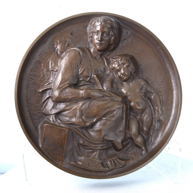 c1880 Ferdinand Barbedienne, French, 1810 - 1892 Bronze Plaque Mother and Child - Estate Fresh Austin