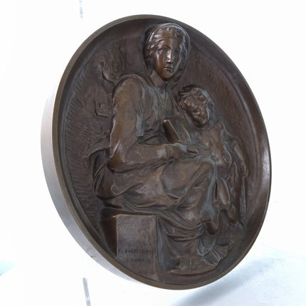 c1880 Ferdinand Barbedienne, French, 1810-1892 Bronze Plaque Mother and Child - Estate Fresh Austin