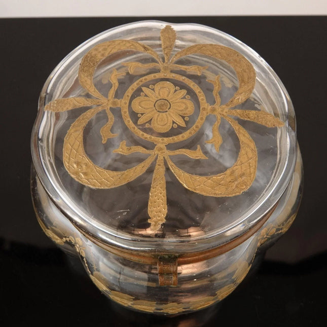 c1880 French Art Glass Crystal Dresser Jar with Gold Enameling - Estate Fresh Austin