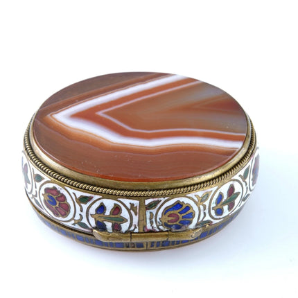 c1880 French Bronze Champleve & Agate Pill Trinket Box - Estate Fresh Austin