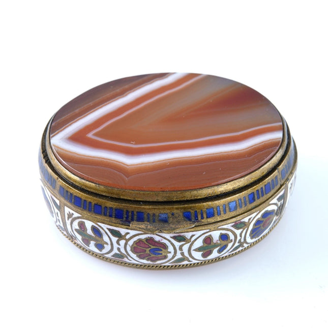 c1880 French Bronze Champleve & Agate Pill Trinket Box - Estate Fresh Austin