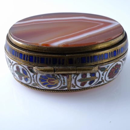 c1880 French Bronze Champleve & Agate Pill Trinket Box - Estate Fresh Austin