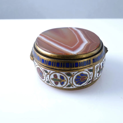 c1880 French Bronze Champleve & Agate Pill Trinket Box - Estate Fresh Austin