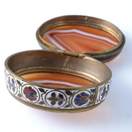 c1880 French Bronze Champleve & Agate Pill Trinket Box - Estate Fresh Austin