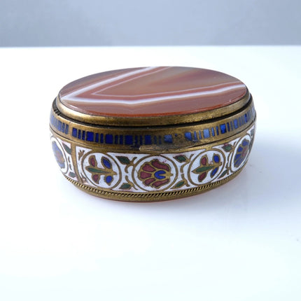 c1880 French Bronze Champleve & Agate Pill Trinket Box - Estate Fresh Austin