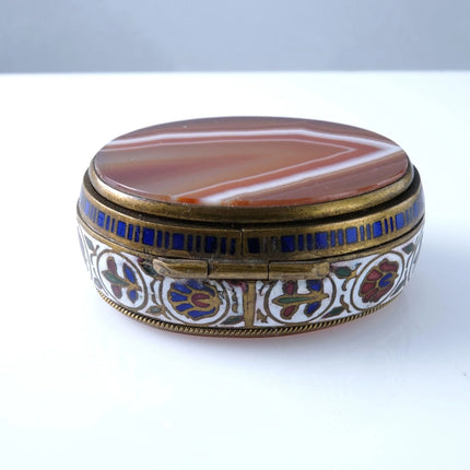 c1880 French Bronze Champleve & Agate Pill Trinket Box - Estate Fresh Austin