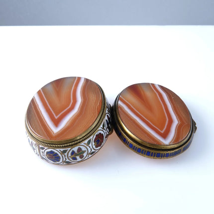 c1880 French Bronze Champleve & Agate Pill Trinket Box - Estate Fresh Austin