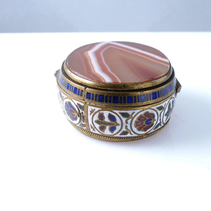 c1880 French Bronze Champleve & Agate Pill Trinket Box - Estate Fresh Austin