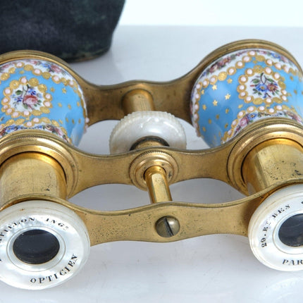 c1880 French Bronze Dore Guilloche Enamel Opera Glasses - Estate Fresh Austin