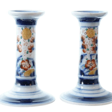 c1880 French Old Paris Imari Palette Candlesticks - Estate Fresh Austin
