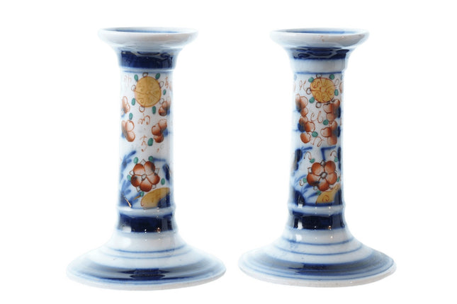 c1880 French Old Paris Imari Palette Candlesticks - Estate Fresh Austin