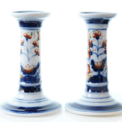 c1880 French Old Paris Imari Palette Candlesticks - Estate Fresh Austin