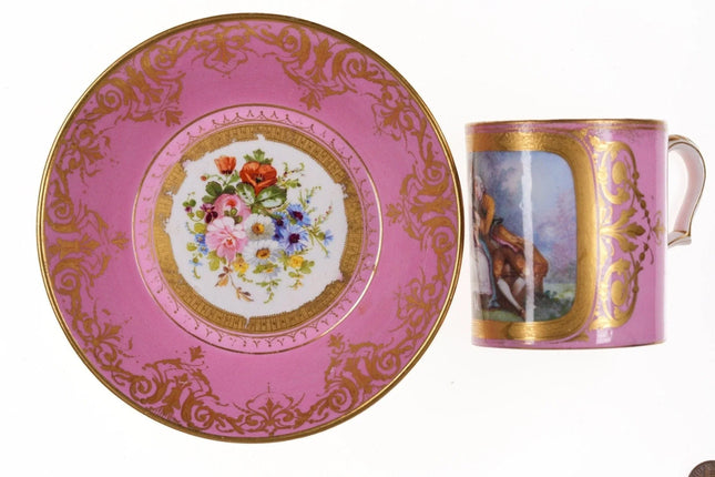 c1880 French Sevres Style Hand Painted Porcelain cup and saucer - Estate Fresh Austin