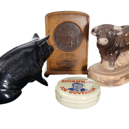 c1880 Mauchline Ware Bank Collection American Mission to lepers Texas Steer, Roc - Estate Fresh Austin