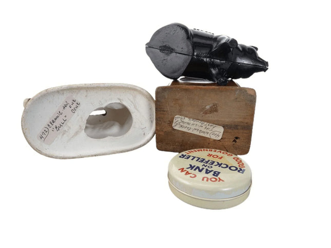 c1880 Mauchline Ware Bank Collection American Mission to lepers Texas Steer, Roc - Estate Fresh Austin