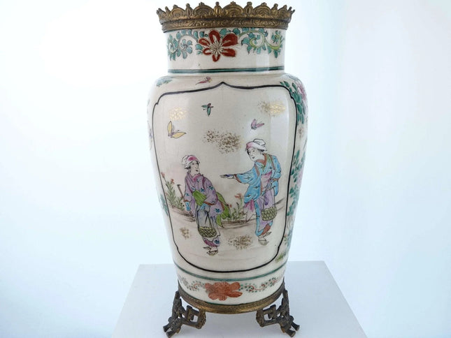 c1880 Meiji Period French Bronze mounted Japanese Satsuma vase - Estate Fresh Austin