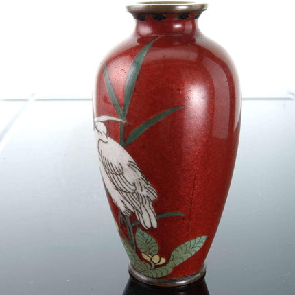 c1880 Miniature Japanese Meiji Cloisonne Vase with Egret - Estate Fresh Austin