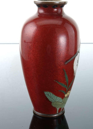 c1880 Miniature Japanese Meiji Cloisonne Vase with Egret - Estate Fresh Austin