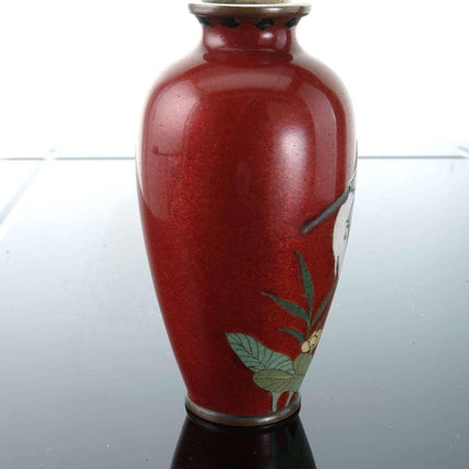 c1880 Miniature Japanese Meiji Cloisonne Vase with Egret - Estate Fresh Austin