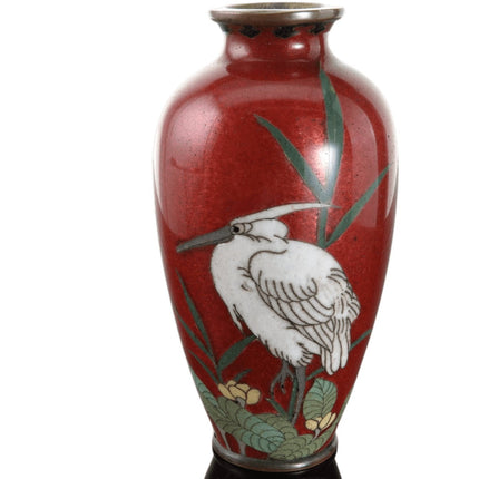 c1880 Miniature Japanese Meiji Cloisonne Vase with Egret - Estate Fresh Austin