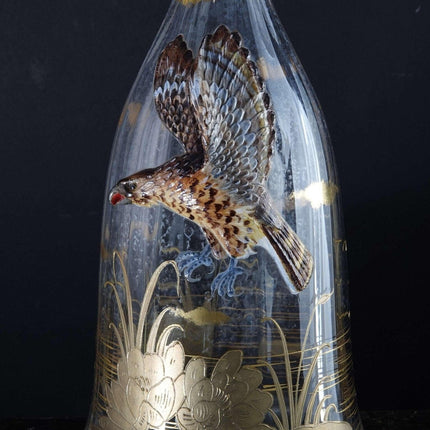 c1880 Moser Decanter with Applied Enamel Hawk - Estate Fresh Austin