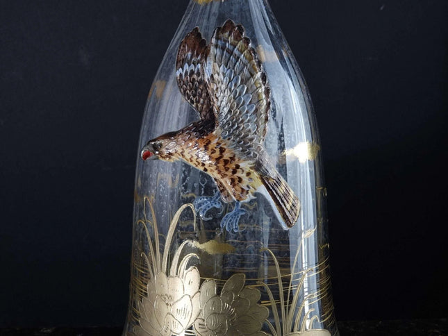 c1880 Moser Decanter with Applied Enamel Hawk - Estate Fresh Austin