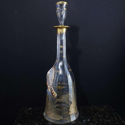 c1880 Moser Decanter with Applied Enamel Hawk - Estate Fresh Austin