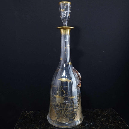 c1880 Moser Decanter with Applied Enamel Hawk - Estate Fresh Austin