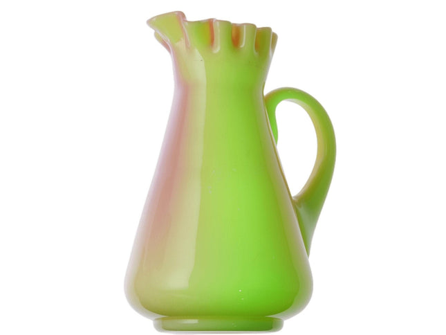 c1880 Mt Washington Burmese Glossy Footed milk pitcher Uranium glass - Estate Fresh Austin