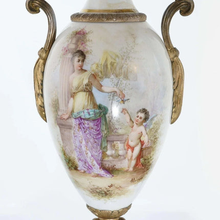 c1880 Sevres Style Hand Painted Bronze Mounted Garniture x - Estate Fresh Austin