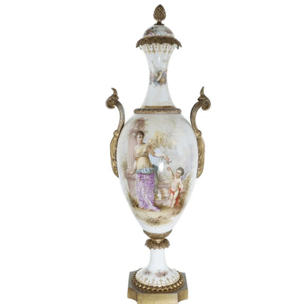 c1880 Sevres Style Hand Painted Bronze Mounted Garniture x - Estate Fresh Austin