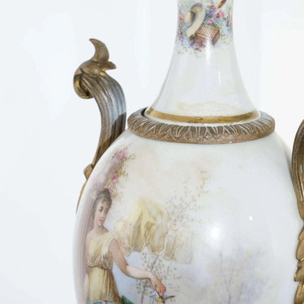 c1880 Sevres Style Hand Painted Bronze Mounted Garniture x - Estate Fresh Austin