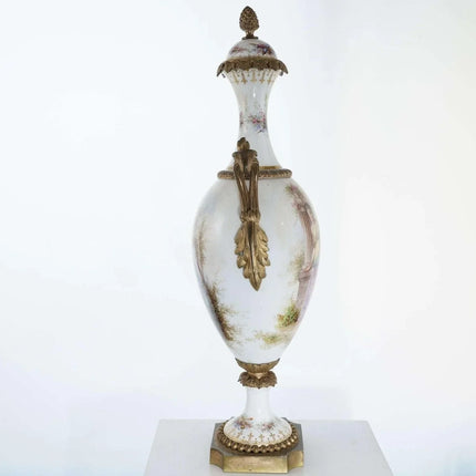 c1880 Sevres Style Hand Painted Bronze Mounted Garniture x - Estate Fresh Austin