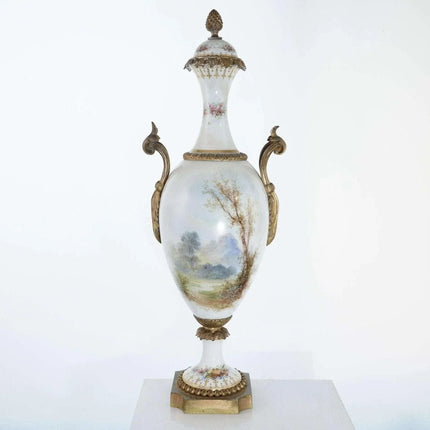 c1880 Sevres Style Hand Painted Bronze Mounted Garniture x - Estate Fresh Austin