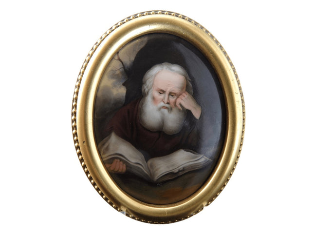 c1880 St Jerome Hand Painted Porcelain Plaque - Estate Fresh Austin