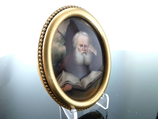 c1880 St Jerome Hand Painted Porcelain Plaque - Estate Fresh Austin