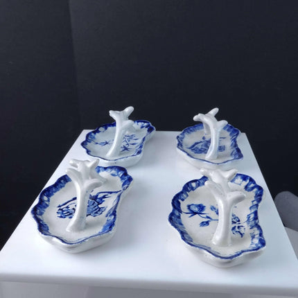 c1880 Staffordshire Flow blue Transferware Knife Rest Set of 4 - Estate Fresh Austin