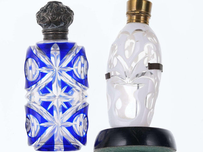 c1880 White/Cobalt cut to clear scent bottles - Estate Fresh Austin