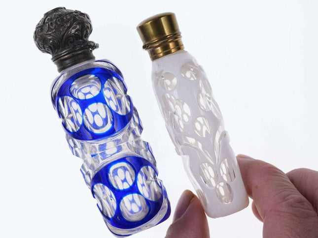 c1880 White/Cobalt cut to clear scent bottles - Estate Fresh Austin