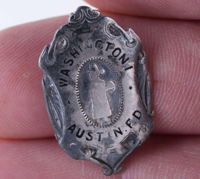 c1880's Austin Texas Fire Department Washington 1 Sterling Pin badge - Estate Fresh Austin