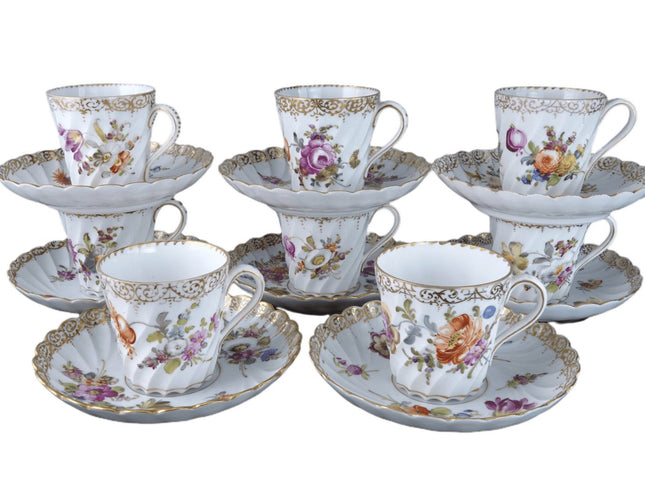 c1890 8 Dresden Demitasse Espresso Cups and Saucers Turkish Coffee - Estate Fresh Austin