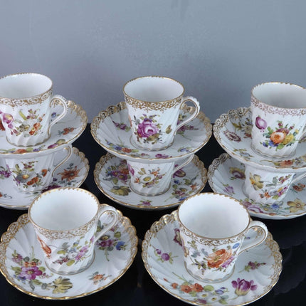 c1890 8 Dresden Demitasse Espresso Cups and Saucers Turkish Coffee - Estate Fresh Austin