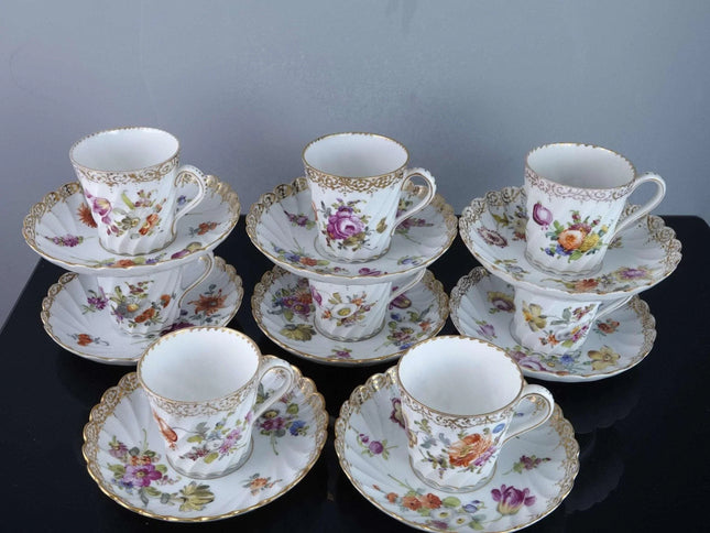 c1890 8 Dresden Demitasse Espresso Cups and Saucers Turkish Coffee - Estate Fresh Austin