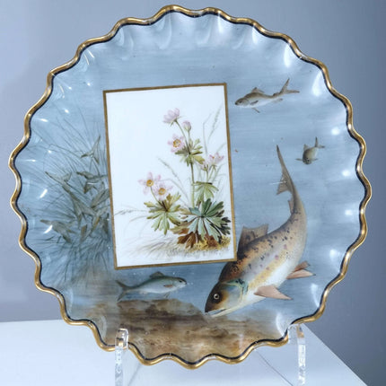 c1890 Aesthetic Movement Theodore B Starr New York Pair of Hand Painted Fish Pla - Estate Fresh Austin