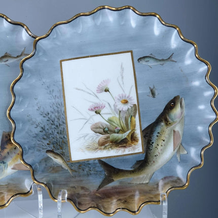 c1890 Aesthetic Movement Theodore B Starr New York Pair of Hand Painted Fish Pla - Estate Fresh Austin