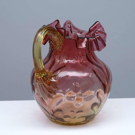 c1890 Amberina Art Glass Cream pitcher with Embossed Daisy and Fern Pattern - Estate Fresh Austin