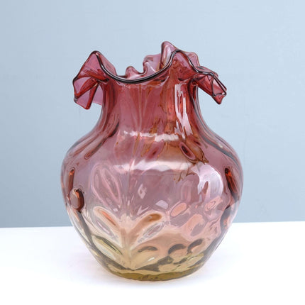 c1890 Amberina Art Glass Cream pitcher with Embossed Daisy and Fern Pattern - Estate Fresh Austin