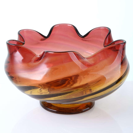 c1890 Amberina Large Footed Rose Bowl in Ribbed swirl pattern - Estate Fresh Austin