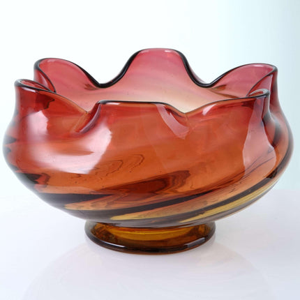 c1890 Amberina Large Footed Rose Bowl in Ribbed swirl pattern - Estate Fresh Austin