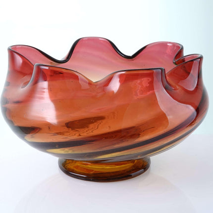 c1890 Amberina Large Footed Rose Bowl in Ribbed swirl pattern - Estate Fresh Austin